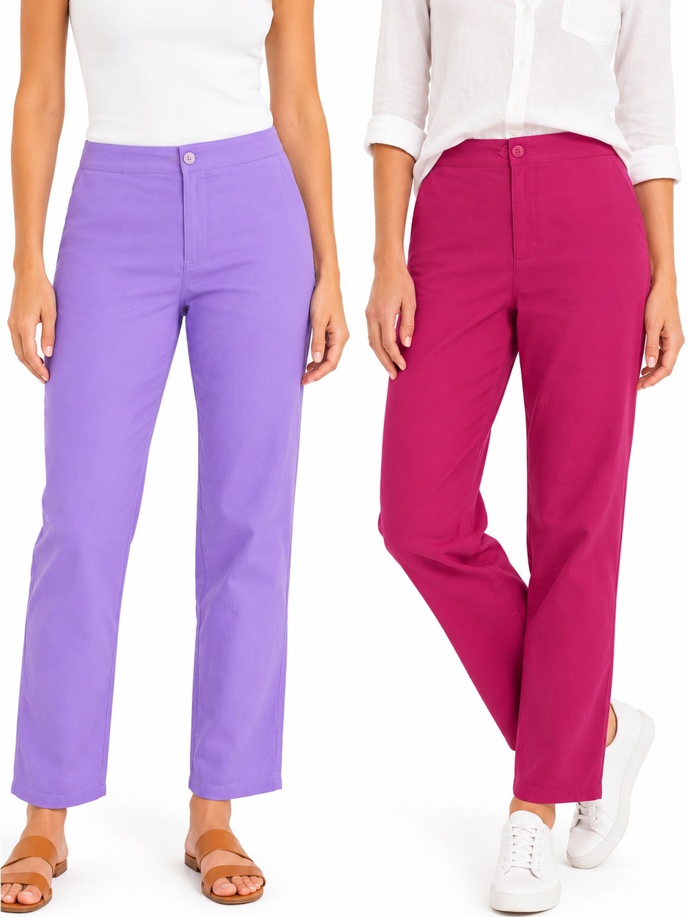 Two! High Sierra Woman 1X Pull-On Straight Leg Pants Pink Purple Cotton Stretch